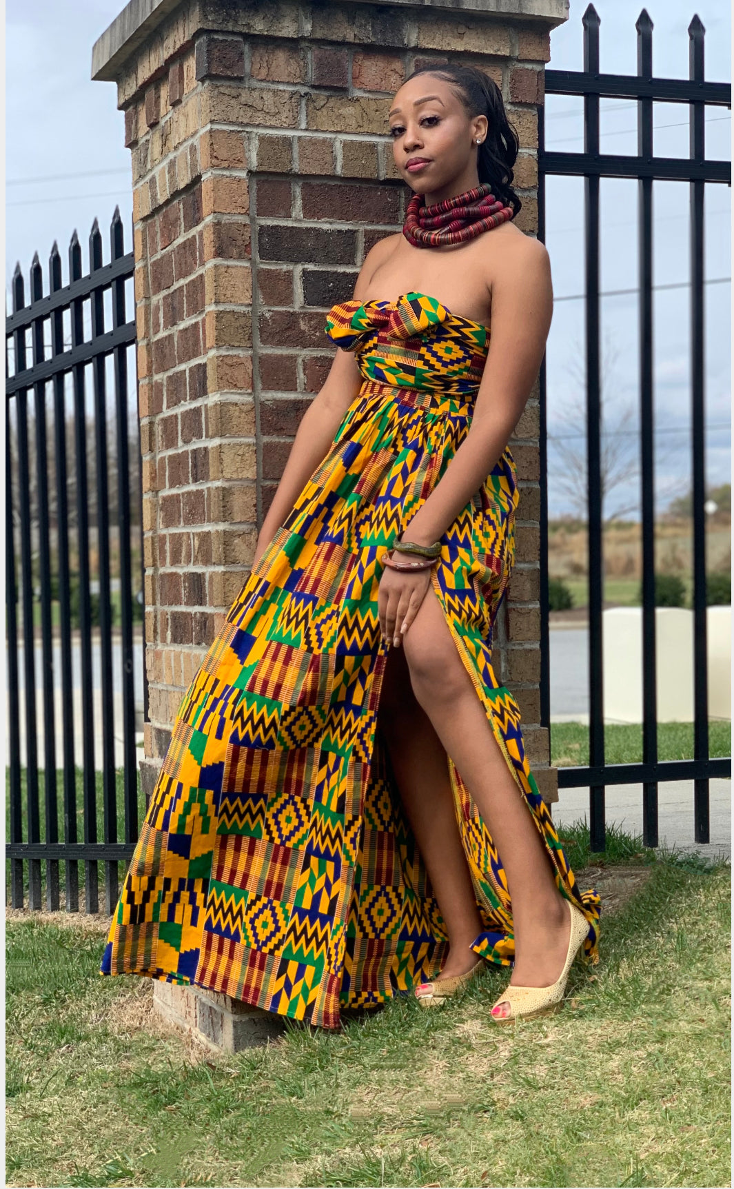 The Amara Convertible Gown medium / Kente Cross