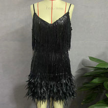 Roxana Fringed Sequin Feather Trimmed Dress