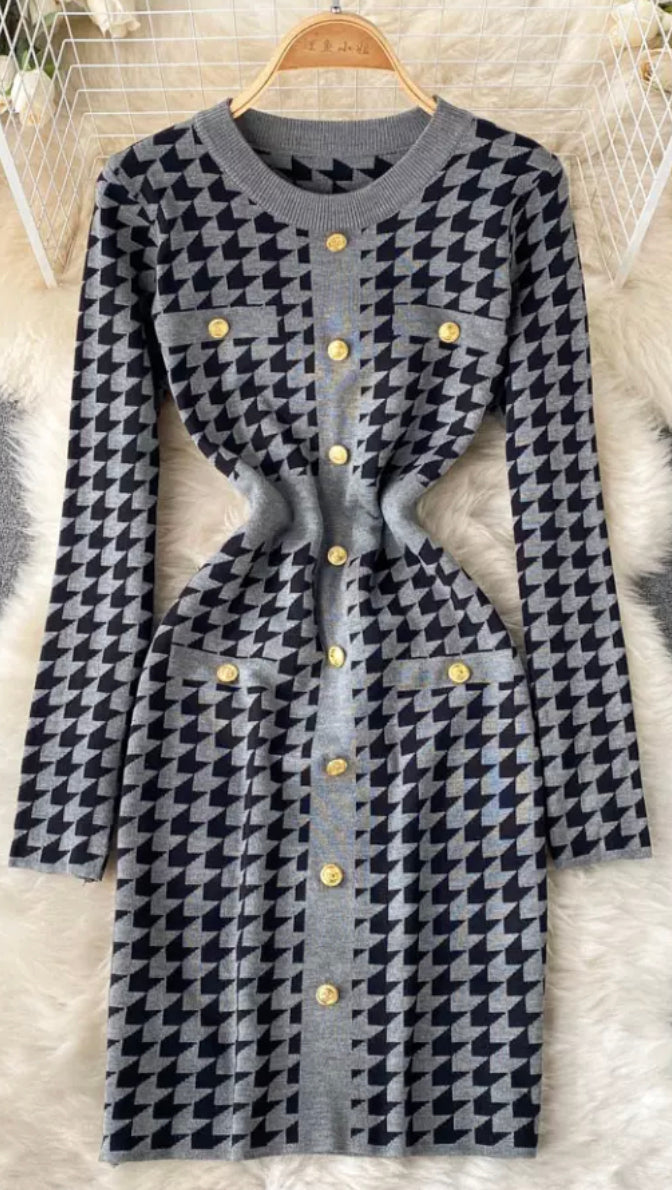 houndstooth sweater dress Polina Houndstooth Sweater Dress – House of Okara