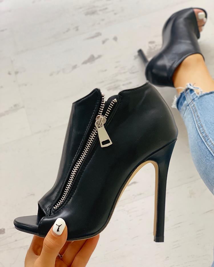 Open-Toe Zippered Ankle Booties